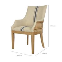 Oakwood Hamptons Linen Dining Chair Natural/Blue Stripe W/ Studs