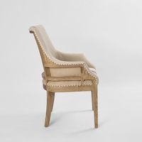 Oakwood Hamptons Linen Dining Chair Natural/Blue Stripe W/ Studs