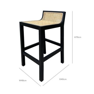 Amalfi Elm Wood and Rattan Barstool Black