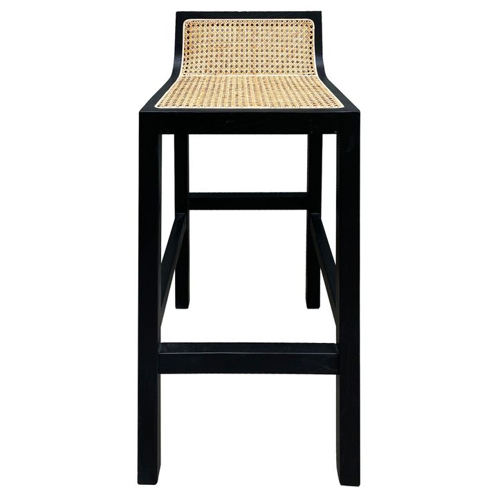 Amalfi Elm Wood and Rattan Barstool Black