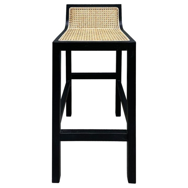 Amalfi Elm Wood and Rattan Bar stool Black