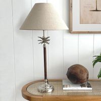 Nickel/Wood Palm Lamp W/Nat Linen Shade