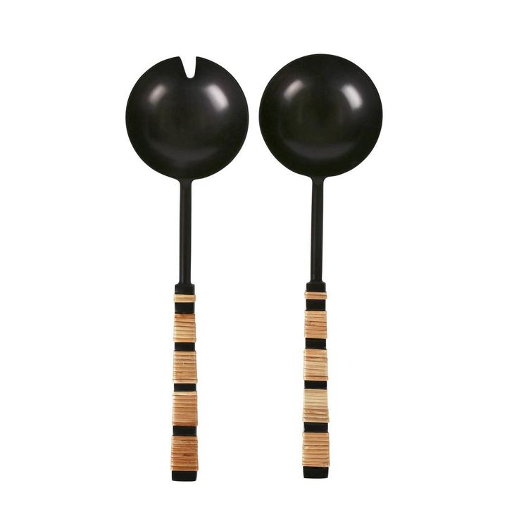 Plantation Salad Server Set Black & Rattan