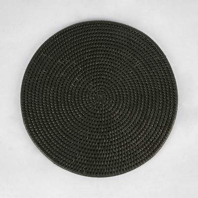 Paume Rattan Round Placemat Black