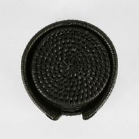 Paume Rattan Round Coaster Set 6 Black