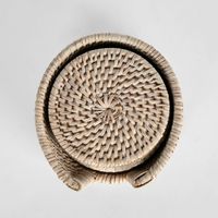 Paume Rattan Round Coaster Set 6 White Wash