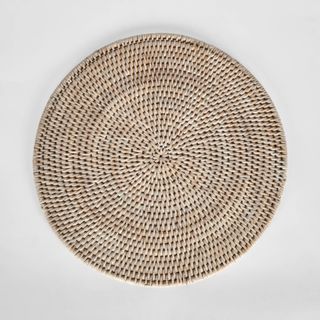 Paume Rattan Round Placemat White Wash