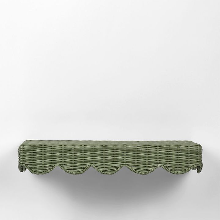 Belle Rattan Wall Shelf Green 60Cm