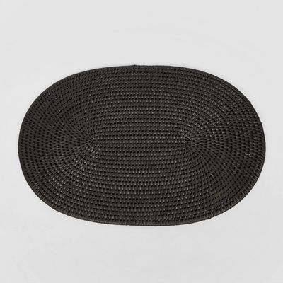 Paume Rattan Oval Placemat Black