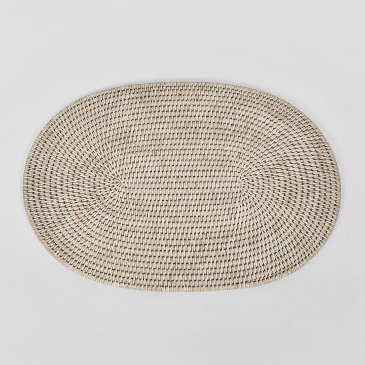 Paume Rattan Oval Placemat White Wash