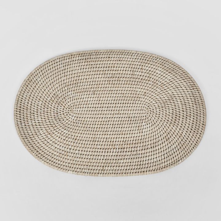 Paume Rattan Oval Placemat White Wash