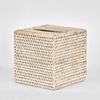 Paume Rattan Square Tissue Box White Wash