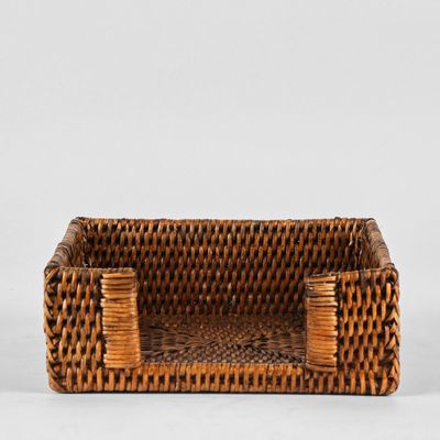 Paume Rattan Square Napkin Box Antique Brown