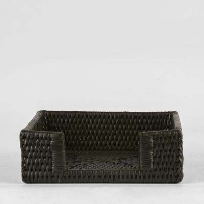 Paume Rattan Square Napkin Box Black