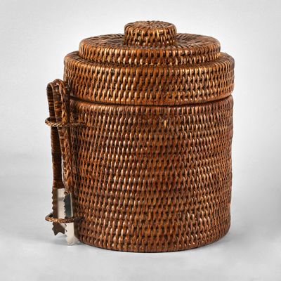 Paume Rattan Ice Bucket w Tong Antique Brown