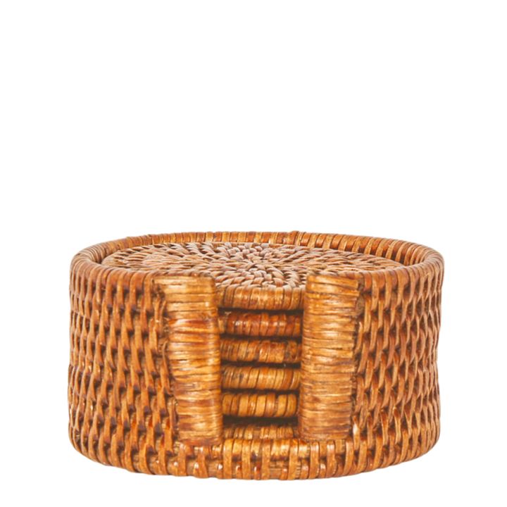 Paume Rattan Round Coaster Set 6 Antique Brown