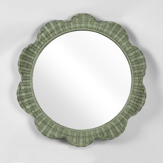Belle Rattan Scallop Round Mirror Green