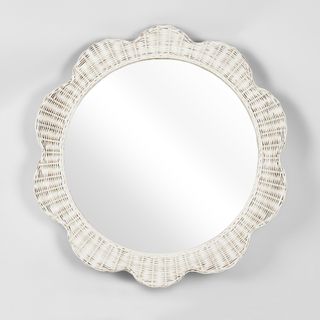 Belle Rattan Scallop Round Mirror White