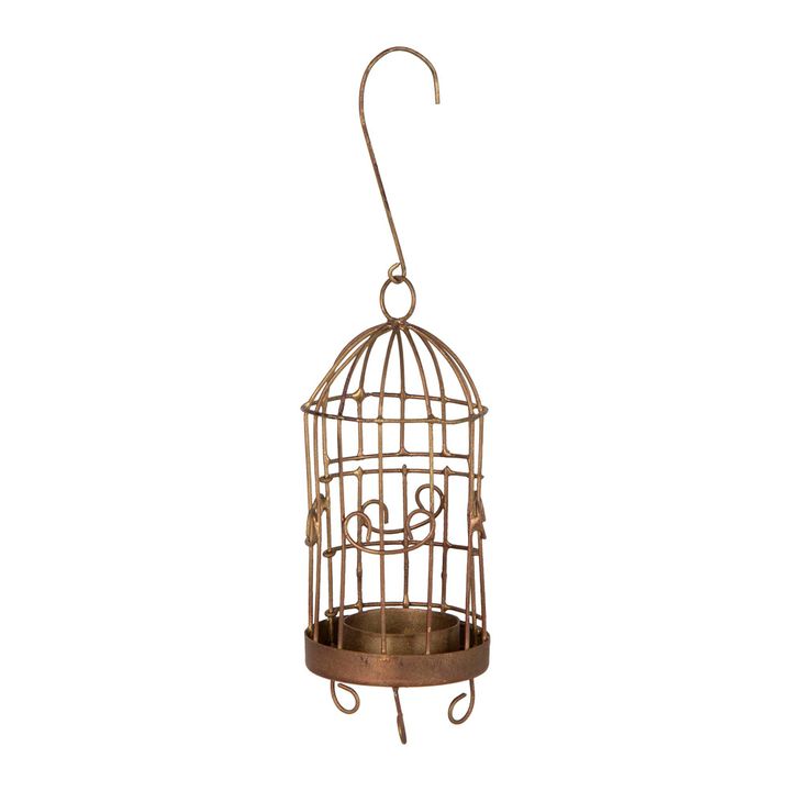 Domed Gilded Bird Cage Tealight Holder Decoration Gold