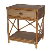 Cayman Rattan Hamptons One Drawer Bedside Table W/ Shell Handle