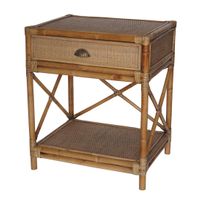Cayman Rattan Hamptons One Drawer Bedside Table W/ Shell Handle