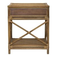 Cayman Rattan Hamptons One Drawer Bedside Table W/ Shell Handle