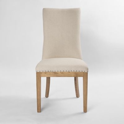 Oakwood Hamptons Linen Dining Chair Natural W/ Studs