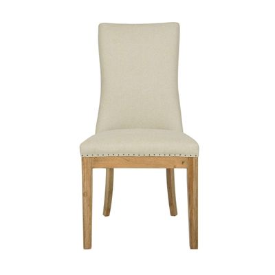 Oakwood Hamptons Linen Dining Chair Natural W/ Studs