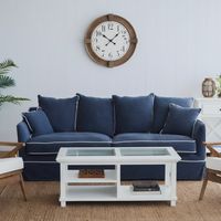 Slip Cover Only - Noosa Hamptons 3 Seat Sofa Navy W/White Piping