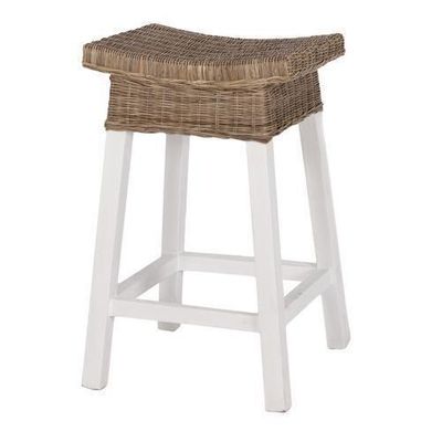 White Wood & Rattan Hamptons Barstool