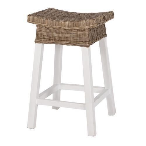 White Wood & Rattan Hamptons Bar stool