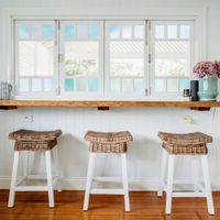 White Wood & Rattan Hamptons Barstool