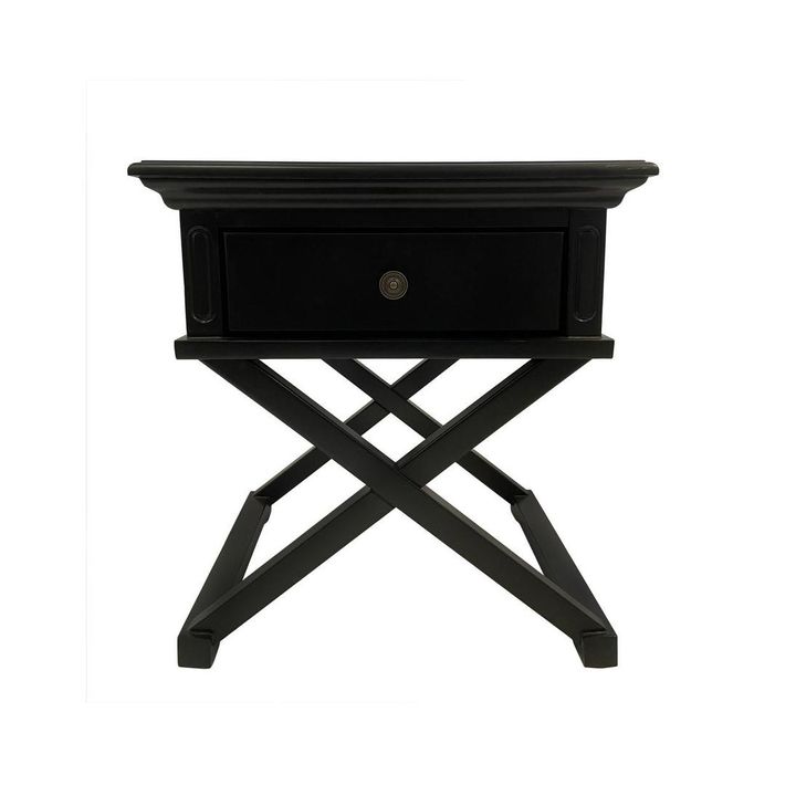 Sorrento Cross Leg Hamptons BedSide Table W/Drawer Black
