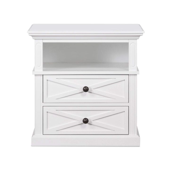 Sorrento Hamptons Medium 2 Drawer Bedside Table White