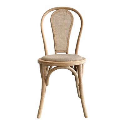 Round Rattan Back Elm Wood Dining Chair Natural