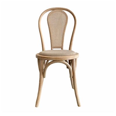 Round Rattan Back Elm Wood Dining Chair Natural