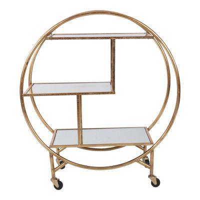 Antique Gold Bar Cart W/ Mirror Shelves