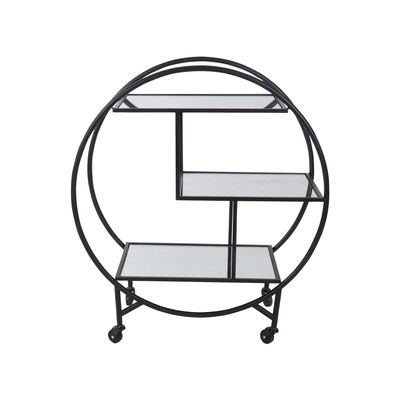 Black Bar Cart W/ Mirror Shelves