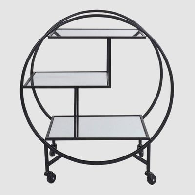 Black Bar Cart W/ Mirror Shelf