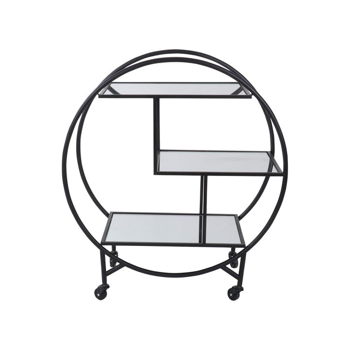 Black Bar Cart W/ Mirror Shelves