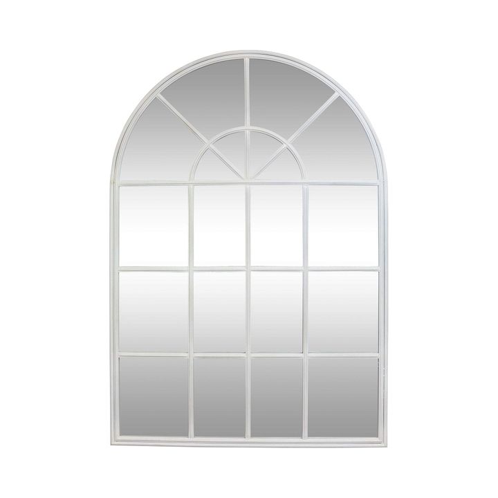 Iron Arch Mirror With Panes White