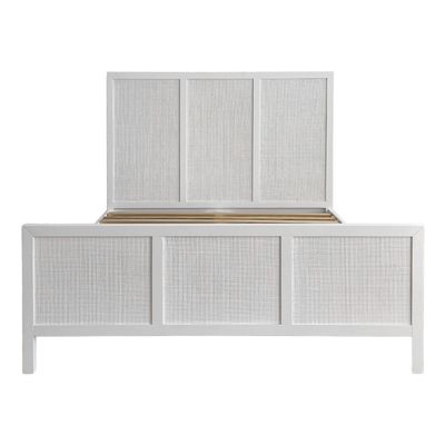 Santorini Hamptons Timber/Rattan Queen Bed White