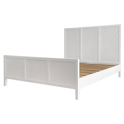 Santorini Hamptons Timber/Rattan Queen Bed White