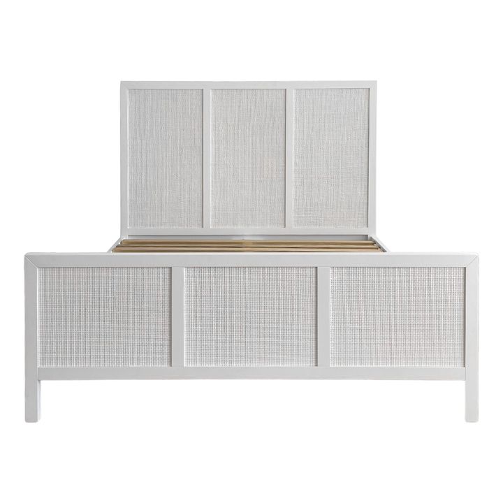 Santorini Hamptons Timber/Rattan Queen Bed White