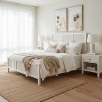 Santorini Hamptons Timber/Rattan Double Bed White
