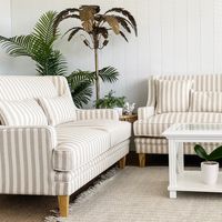 Bondi Hamptons 2 Seat Sofa Natural Stripe W/White Piping