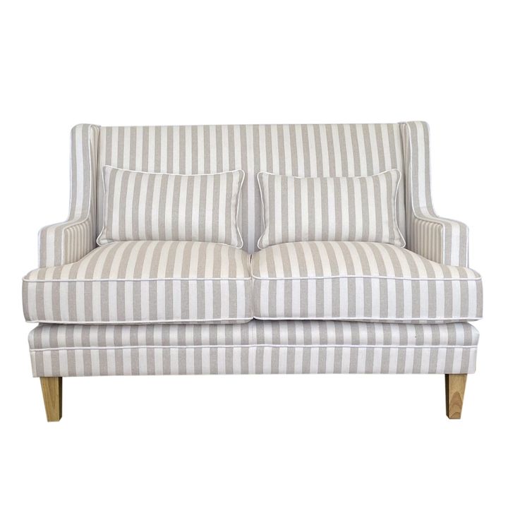 Bondi Hamptons 2 Seat Sofa Natural Stripe W/White Piping
