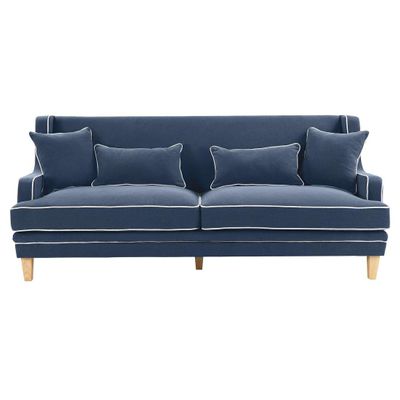Bondi Hamptons 3 Seat Sofa Navy W/White Piping