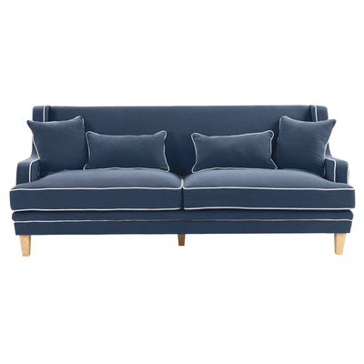 Bondi Hamptons 3 Seat Sofa Navy W/White Piping