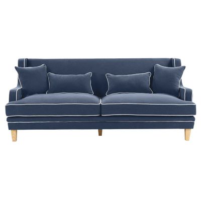 Bondi Hamptons 3 Seat Sofa Navy W/White Piping